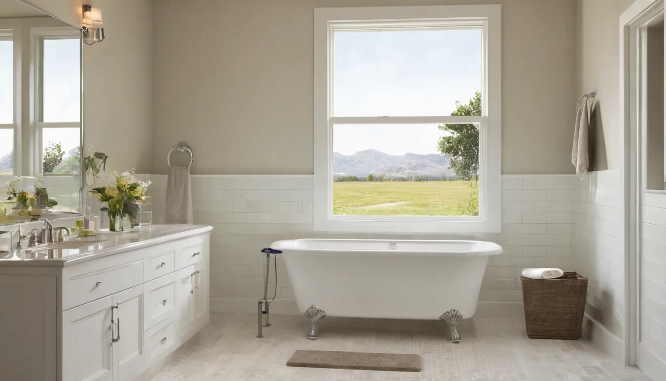 Older homeowner sitting in a walk-in tub with the door closed in a bright bathroom in Cuyahoga Falls